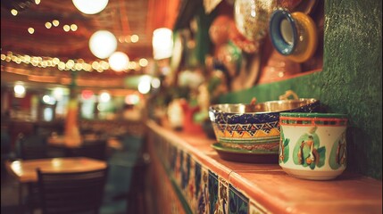 taqueria. Authentic Mexican restaurant interior featuring vibrant cultural decor and warm ambient lighting. event programs, museum guides, designed for cultural heritage projects and event programs.