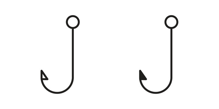 Fishing Hook icon doodle set. editable outline stroke vector eps