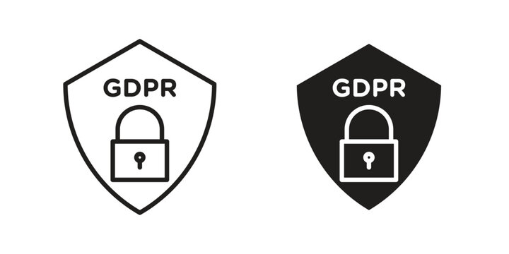 GDPR icon doodle set. editable outline stroke vector eps