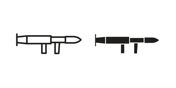 Grenade Launcher icon doodle set. editable outline stroke vector eps