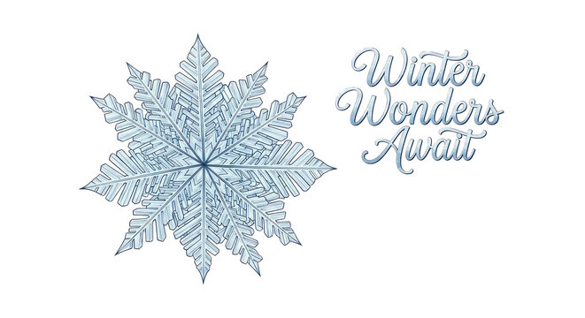 Elegant blue snowflake with winter wonderland lettering evokes holiday cheer and seasonal magic design.