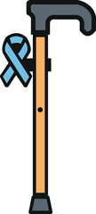 Walking Cane with Ribbon Stylised Icon Symbolising Support Disability Awareness and Elderly Care