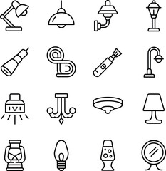 Lighting icons, lamp vector, desk lamp, pendant light, chandelier, spotlight, flashlight, bulb, lantern, home decor, fixture