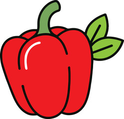 Red bell pepper with green stem and leaves simple flat icon red pepper vegetable