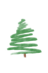 Minimalist Hand-Drawn Chalk Texture Christmas Tree with Horizontal Strokes and Transparent Background