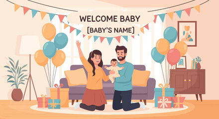 Delightful baby shower celebration with loving parents and festive decor
