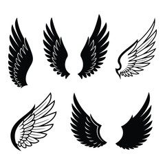 Fototapeta premium Collection of stylized black and white wing illustrations