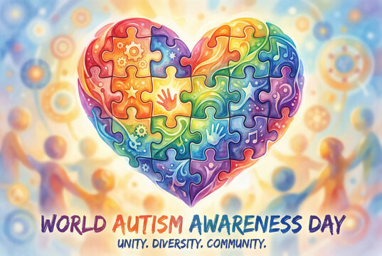 Colorful puzzle heart symbolizing unity for World Autism Awareness Day, highlighting diversity and community.