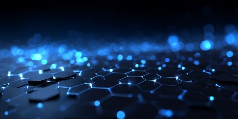 Obraz premium Abstract Blue Hexagonal Pattern with Glowing Lights and Depth for Technology Backgrounds