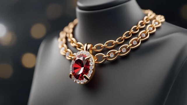 gold jewelry necklace with ruby ​​pendant