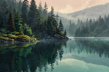 mountain lake in the morning