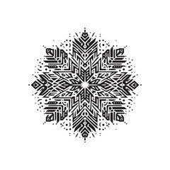 Black and White Minimalist Snowflake Geometric Vector