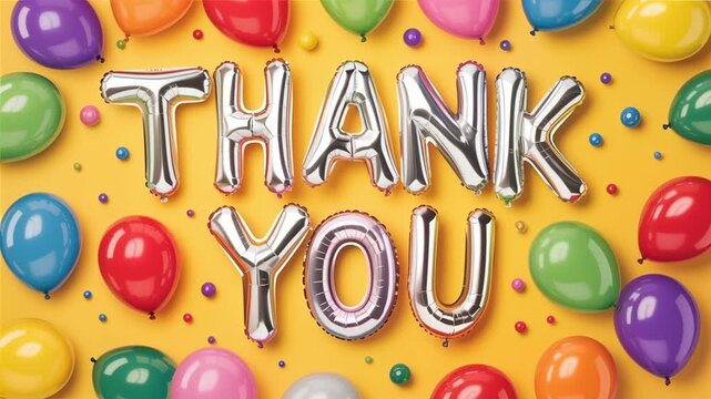 Festive a big thank you word balloons with confetti and party vibes