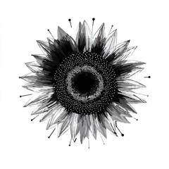 Fototapeta premium Monochrome Sunflower with Ornate Center Design