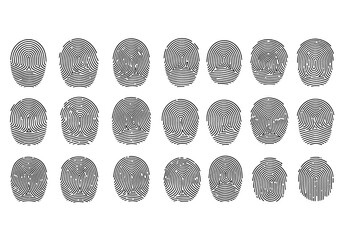 20 Synthetic Non Identifiable Fingerprint Patterns Loop Whorl Arch Isolated on Transparent Background PNG