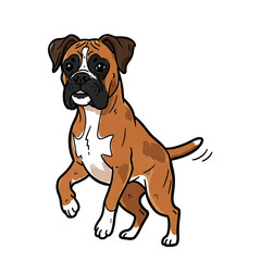 Cartoon boxer dog standing and looking playful with wagging tail  