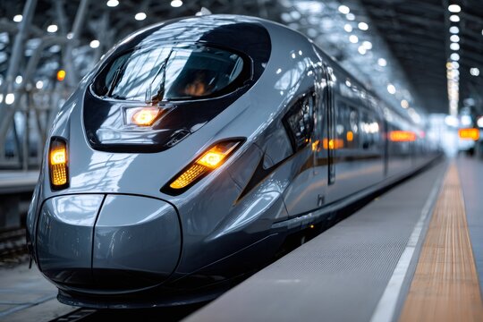 High speed bullet train waiting at station platform - Powered by Adobe