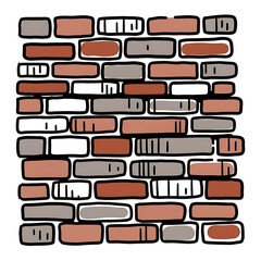Hand-drawn colorful brick wall pattern in various shades of brown  