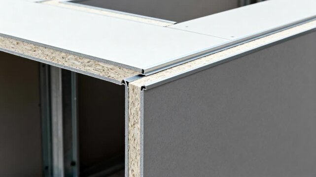 Closeup medium frame of custom cut structural insulated panels tailored for a unique architectural project highlighting craftsmanship and flexibility.