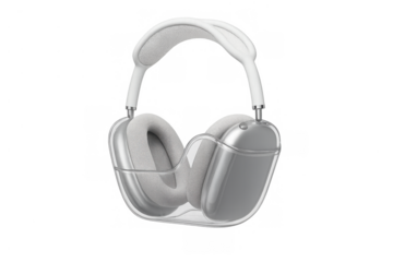 White over-ear headphones in smart case protecting and charging portable audio device on transparent background