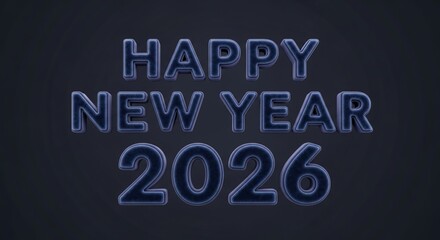 Shiny blue happy new year 2026 text for celebration and greeting card