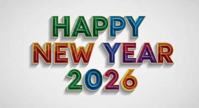Happy new year 2026 colorful balloon text on a light background - Powered by Adobe