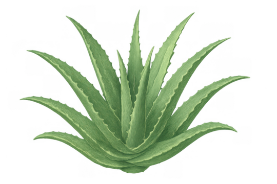 Aloe vera plant illustration showcasing natural healing properties and skincare benefits with transparent background