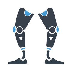 Modern prosthetic robotic legs illustration showing advanced bionic limb technology, artificial leg design, mobility support concept