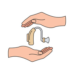 Hands Protecting a Hearing Aid &ndash; Hearing Assistance and Accessibility Support Illustration