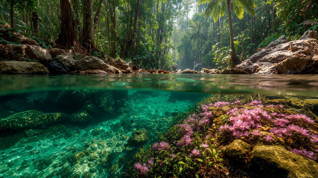 Serene Jungle Stream with Flora