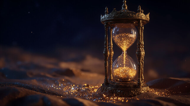 Golden Hourglass on Sand