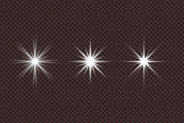 Realistic sun rays. Sunray glow abstract shine light effect starburst beam sunshine glowing isolated image. Lights flare, a star flashes, and white sun rays appear in PNG.