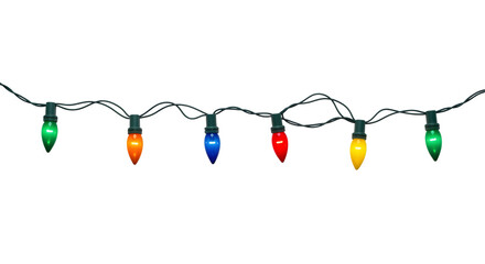 Colorful string of traditional christmas lights isolated on transparent background