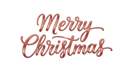 Merry christmas text in metallic copper script, isolated on transparent background