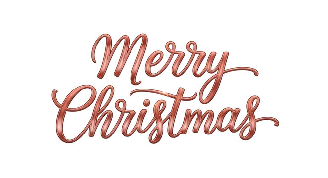 Merry christmas text in metallic copper script, isolated on transparent background