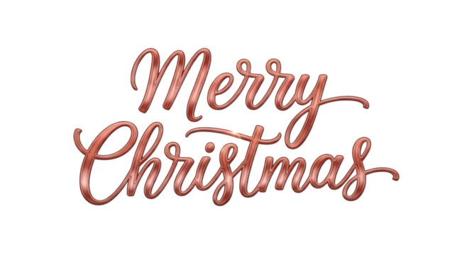 Merry christmas text in metallic copper script, isolated on transparent background