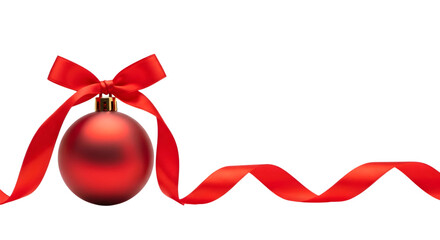 Red christmas ornament with a festive ribbon bow, isolated on transparent background