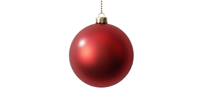 Red christmas ornament hanging, isolated on transparent background