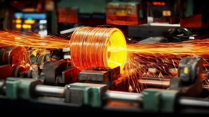 Closeup of industrial machinery drawing molten copper into precise thin wires highlighting the robust process of highprecision copper wire manufacturing.