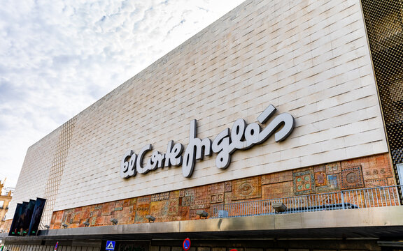 Seville, Spain, October 15, 2025; El Corte Ingl&eacute;s department store building with logo sign on facade.	
