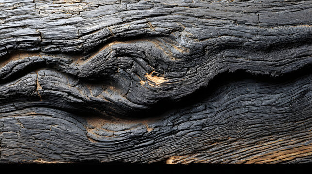 Close-up of weathered, charred wood grain with deep textures and natural patterns