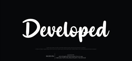 Lettering signature font isolated on grey background. brus style alphabet. Vector logo letters.