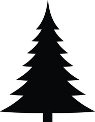 Christmas tree silhouette illustration with simple evergreen pine shape, isolated black vector design perfect for holiday decoration and festive artwork