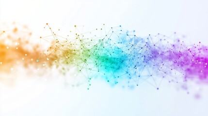 Abstract Rainbow Network Connection: Data Visualization, Artificial Intelligence, Neural Network, Science, Technology, Communication, and Global Connectivity on White Background