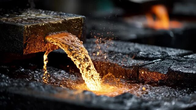 Focused medium shot capturing molten metal being rapidly cooled in a water quenching bath to enhance hardness and strength of the metal component.