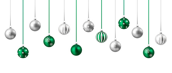 Silver and green christmas balls	