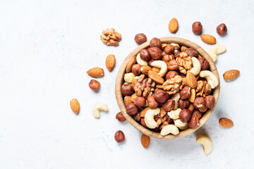 Nuts assortment at white background.
