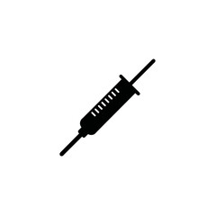 Fototapeta premium Simple black silhouette of a medical syringe with measurement markings