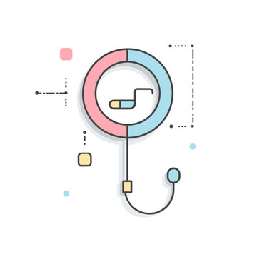 Colorful minimal gastroscope icon with medical tubing and abstract geometric elements on a white background