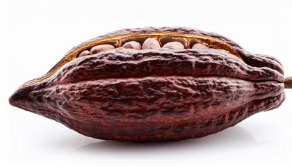 Cocoa Beans With Cocoa Pod Isolated On White Background